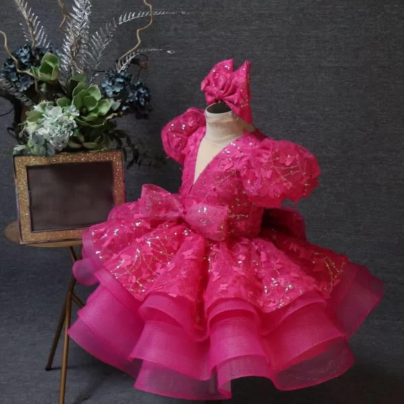 Baby Girl Puff Sleeve Sequin Lace Tulle Dress Birthday Party Wedding Princess | KLFFLGID