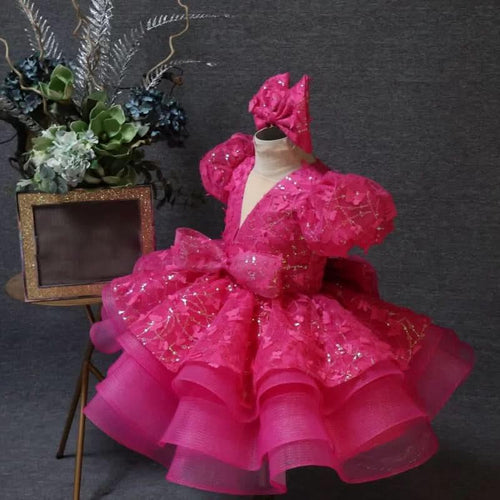 Baby Girl Puff Sleeve Sequin Lace Tulle Dress Birthday Party Wedding Princess | KLFFLGID