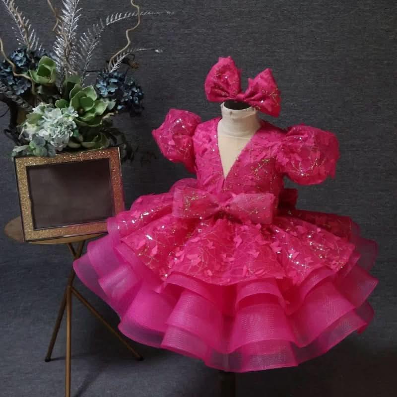Baby Girl Puff Sleeve Sequin Lace Tulle Dress Birthday Party Wedding Princess | KLFFLGID