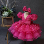 Baby Girl Puff Sleeve Sequin Lace Tulle Dress Birthday Party Wedding Princess | KLFFLGID