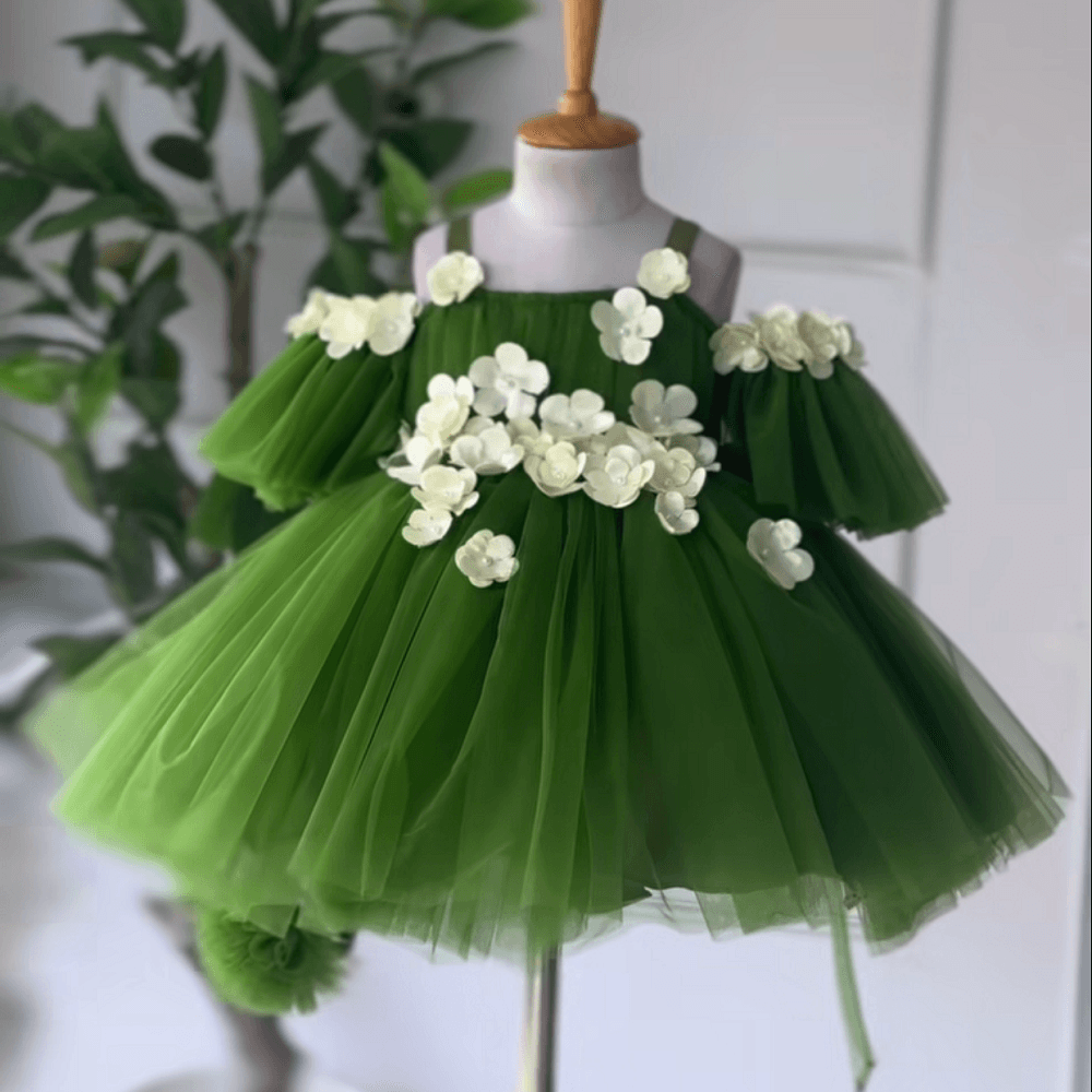 Kids Floral Spaghetti Strap Puffy Dress Birthday Party Wedding Pageant | KLFFLGID