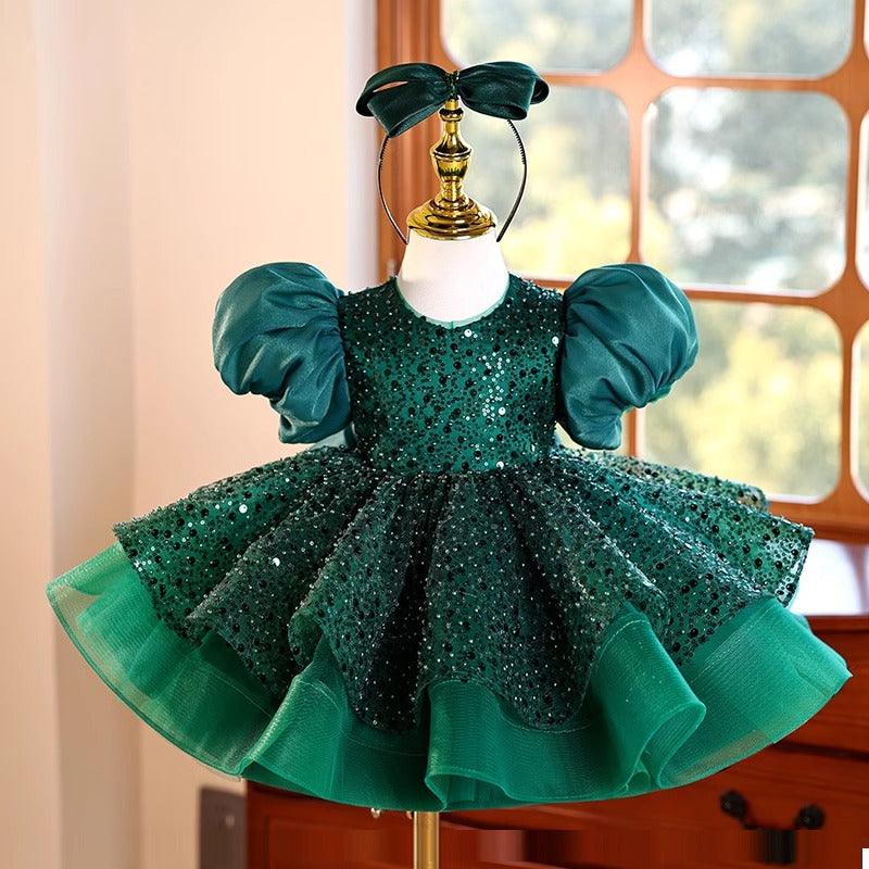 Sequin Puff Sleeve Tulle Dress Birthday Party Stage Evening Wedding Princess  | KLFFLGID