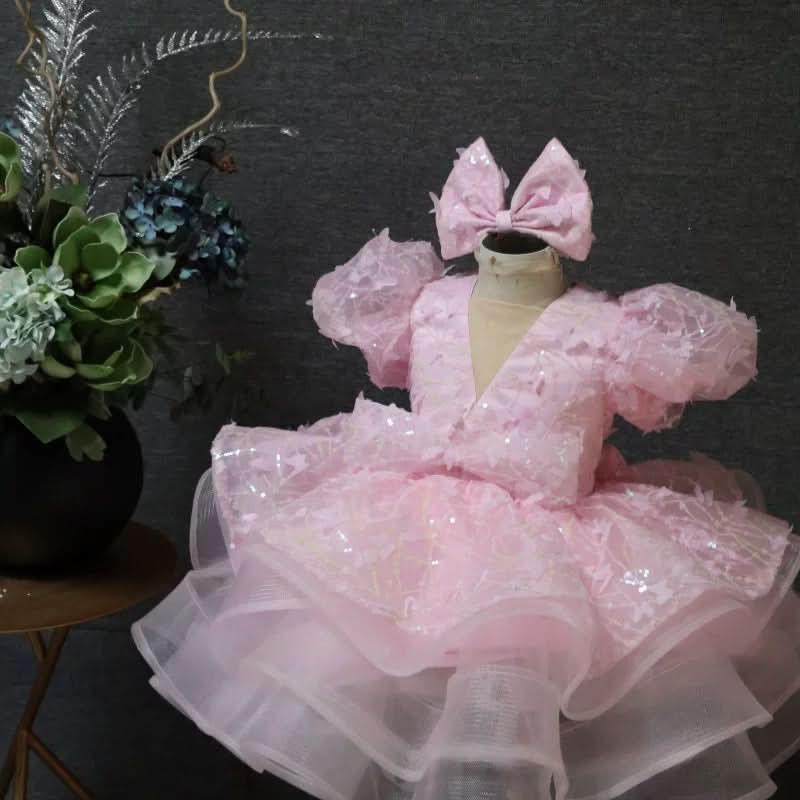 Baby Girl Puff Sleeve Sequin Lace Tulle Dress Birthday Party Wedding Princess | KLFFLGID