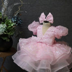 Baby Girl Puff Sleeve Sequin Lace Tulle Dress Birthday Party Wedding Princess | KLFFLGID