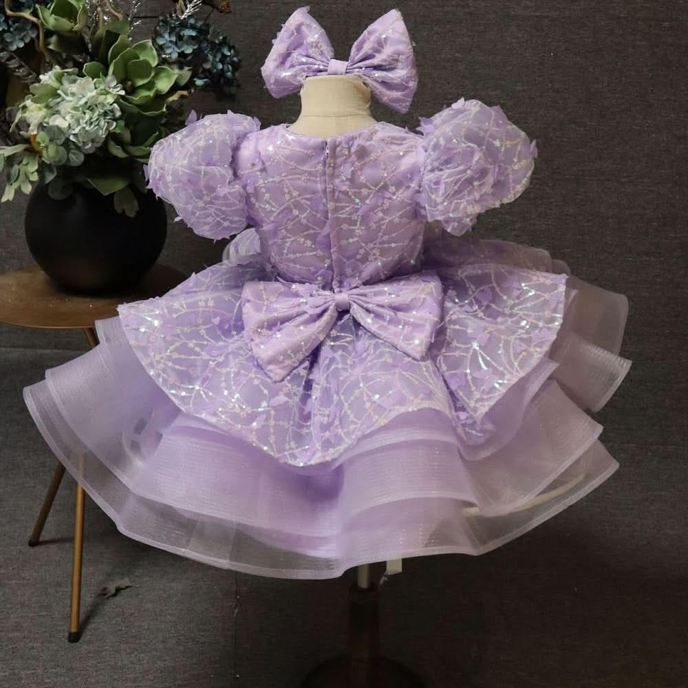 Baby Girl Puff Sleeve Sequin Lace Tulle Dress Birthday Party Wedding Princess | KLFFLGID