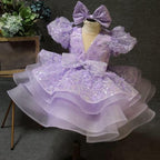 Baby Girl Puff Sleeve Sequin Lace Tulle Dress Birthday Party Wedding Princess | KLFFLGID