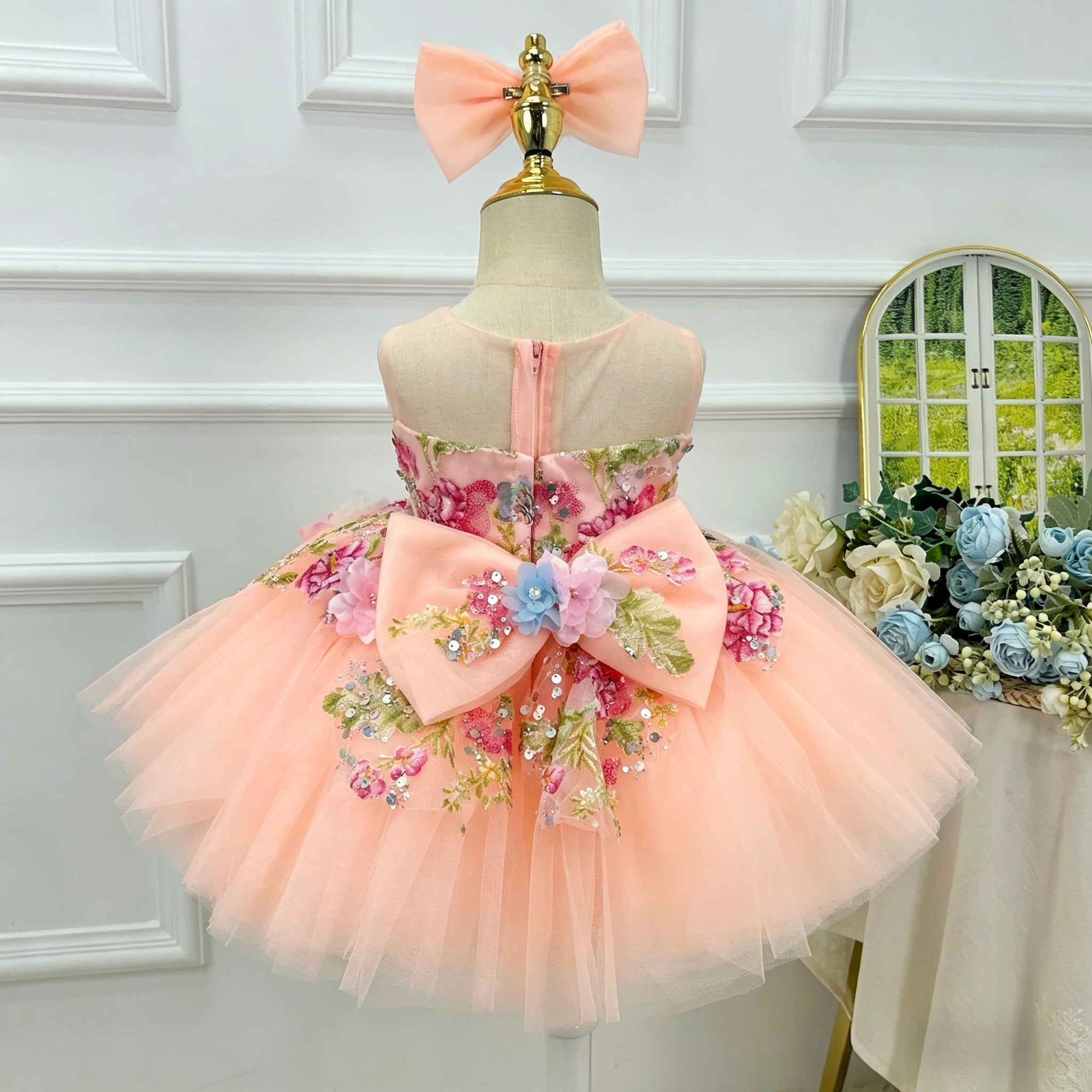 3D Floral Embroidered Birthday Party Wedding Pageant Princess dress | KLFFLGID