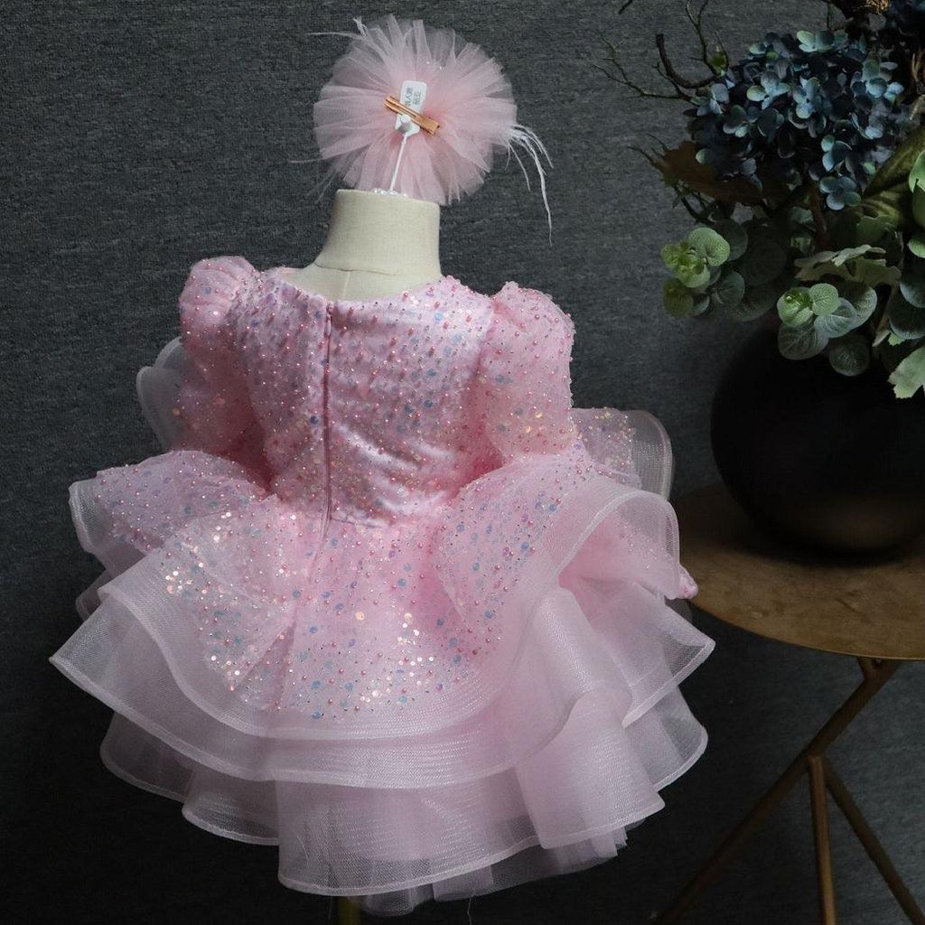 Baby Long Sleeve Sequin Tulle Dress with Large Bow | KLFFLGID