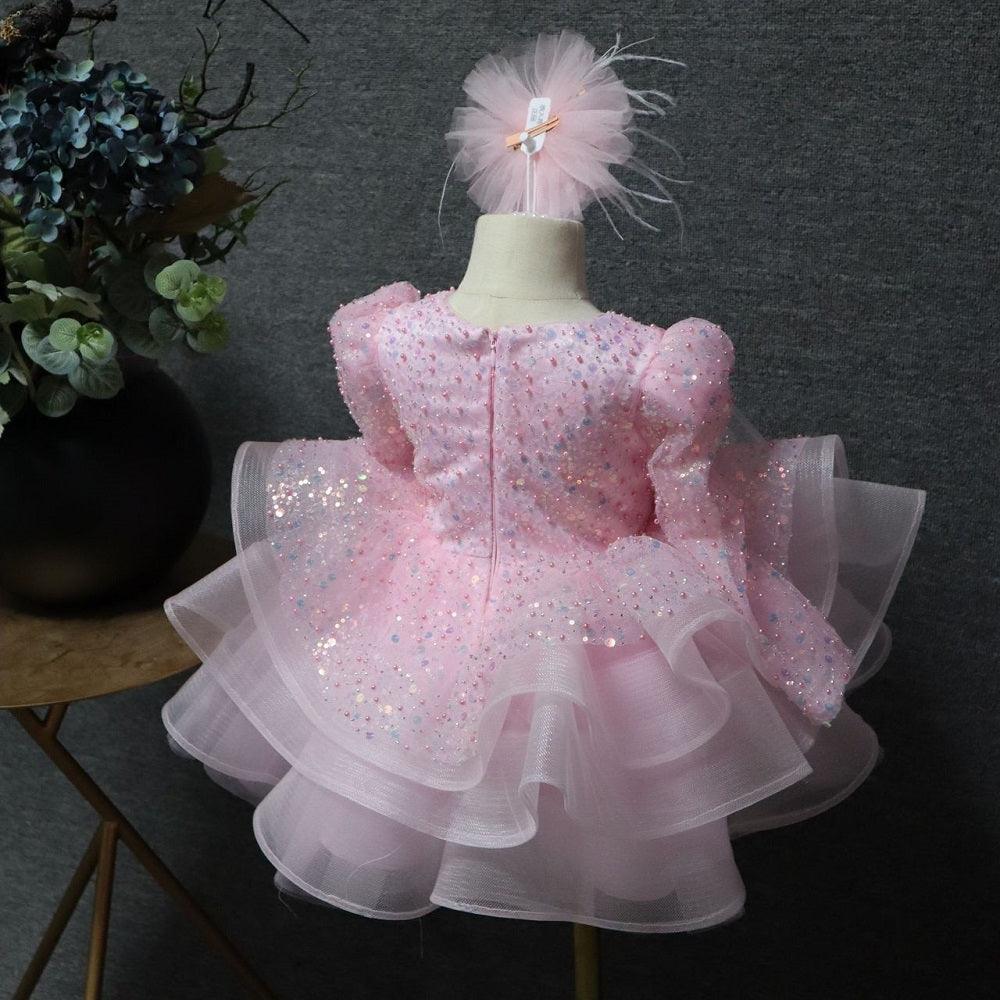 Baby Long Sleeve Sequin Tulle Dress with Large Bow | KLFFLGID
