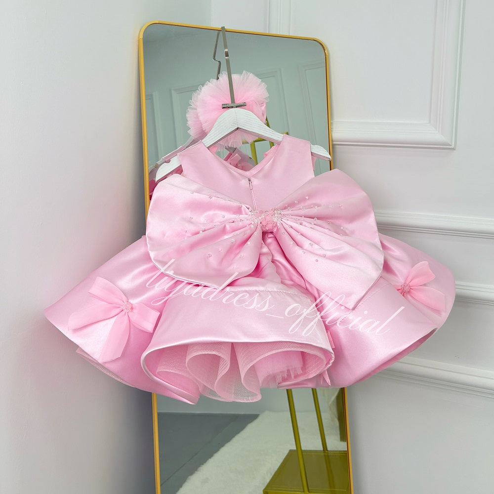 Sleeveless Satin Bow Tulle Dress Birthday Party Stage Evening Princess | KLFFLGID