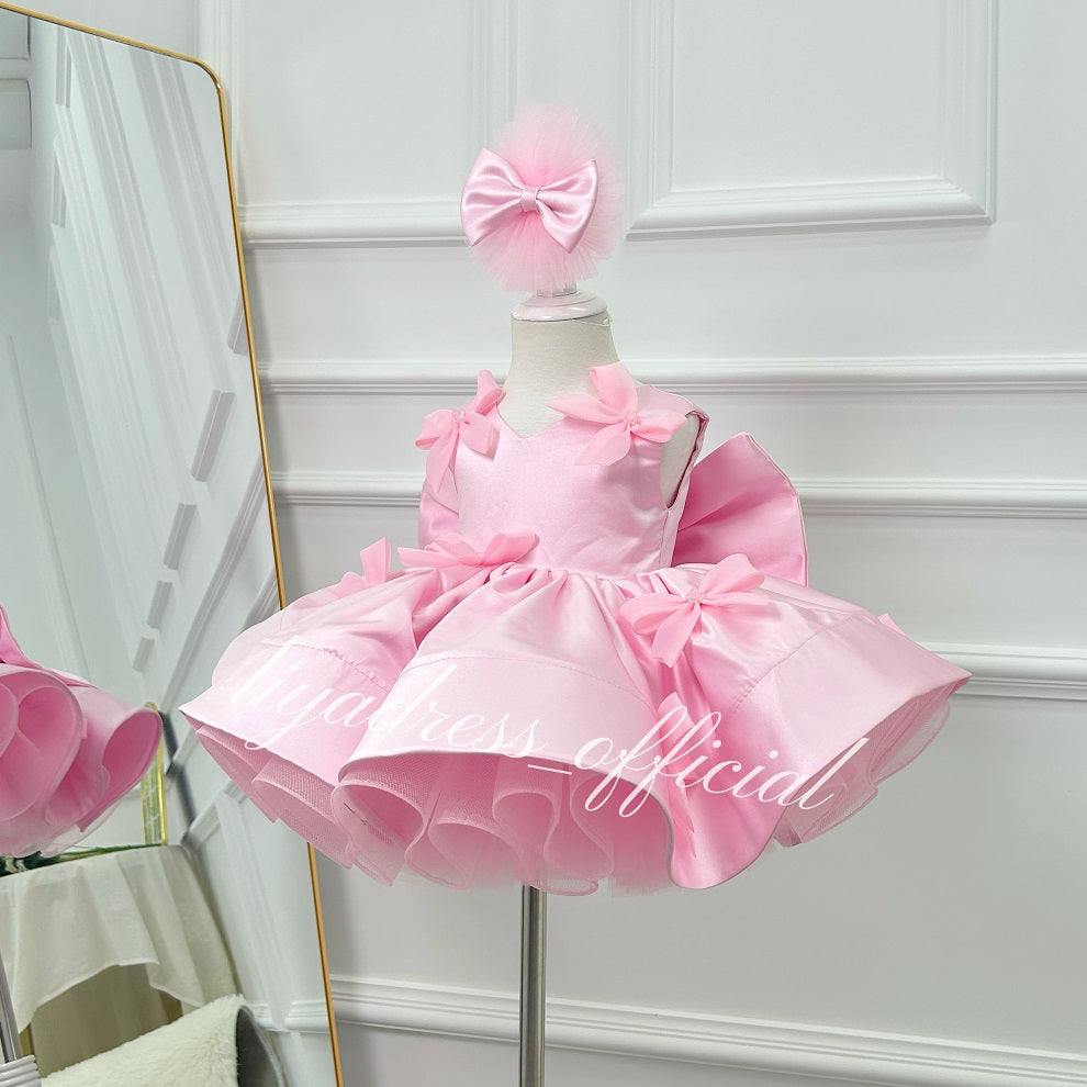 Sleeveless Satin Bow Tulle Dress Birthday Party Stage Evening Princess | KLFFLGID