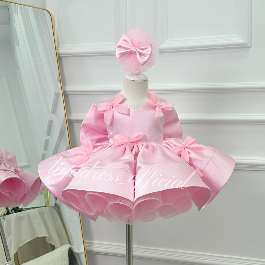 Sleeveless Satin Bow Tulle Dress Birthday Party Stage Evening Princess | KLFFLGID