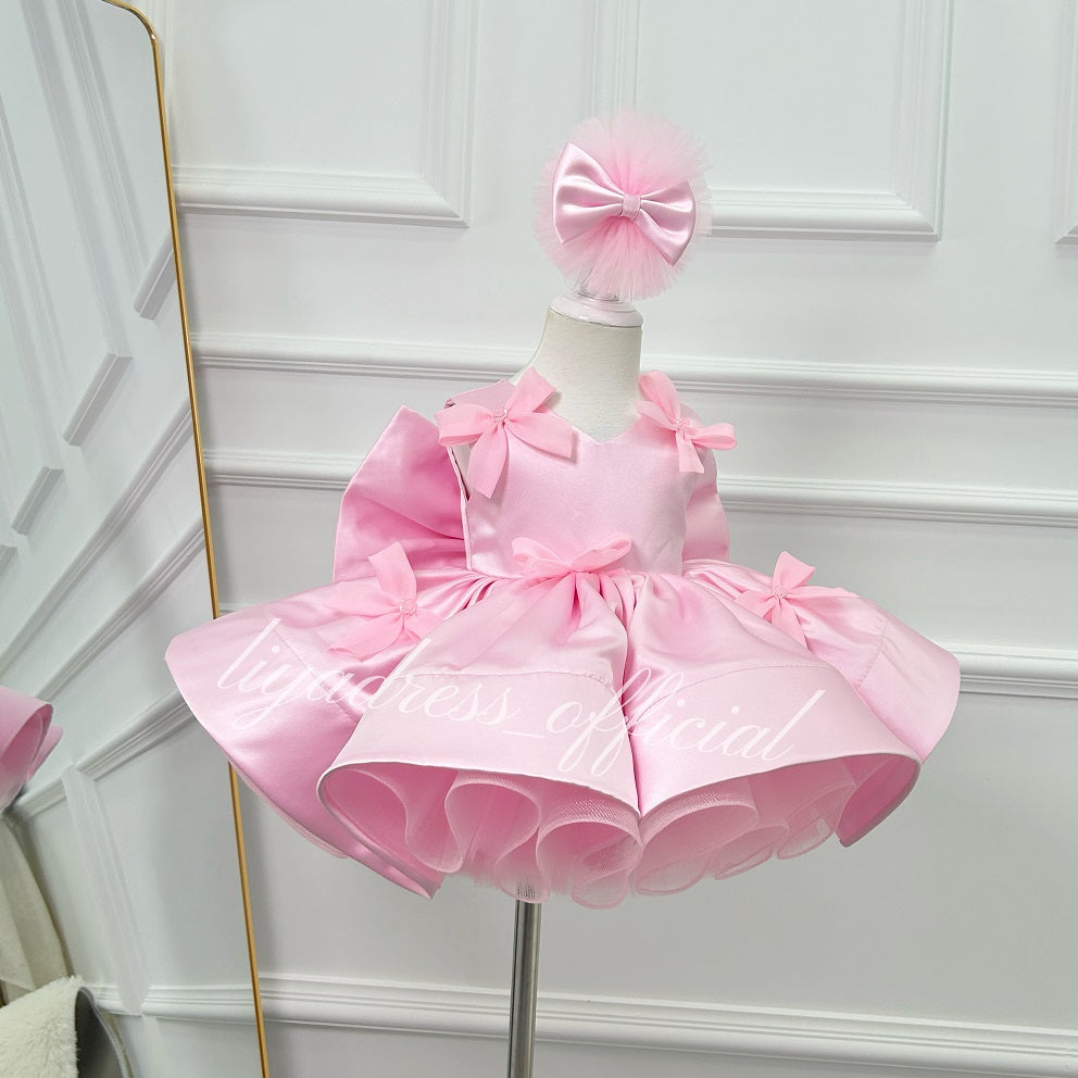 Sleeveless Satin Bow Tulle Dress Birthday Party Stage Evening Princess | KLFFLGID