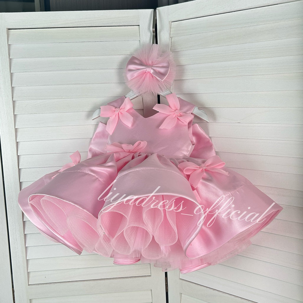 Sleeveless Satin Bow Tulle Dress Birthday Party Stage Evening Princess | KLFFLGID