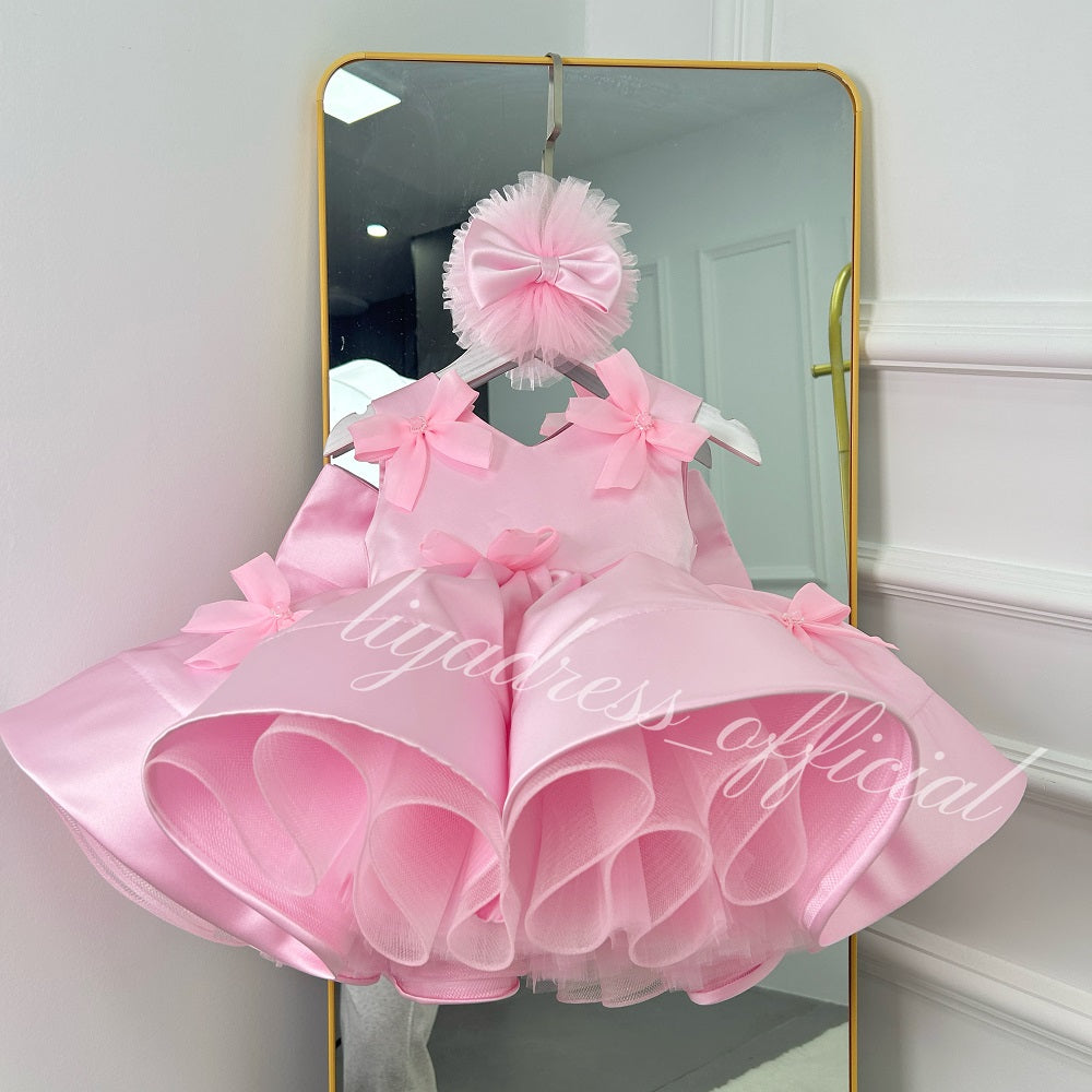 Sleeveless Satin Bow Tulle Dress Birthday Party Stage Evening Princess | KLFFLGID