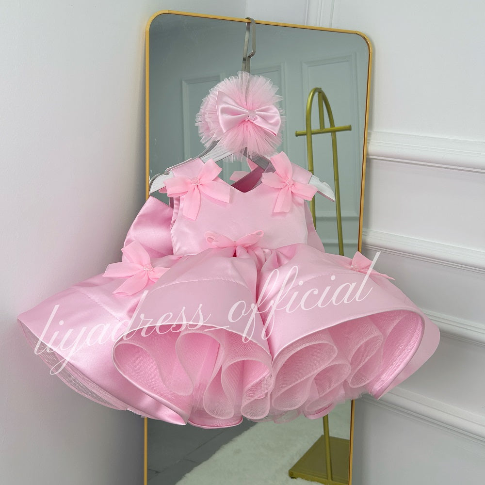 Sleeveless Satin Bow Tulle Dress Birthday Party Stage Evening Princess | KLFFLGID
