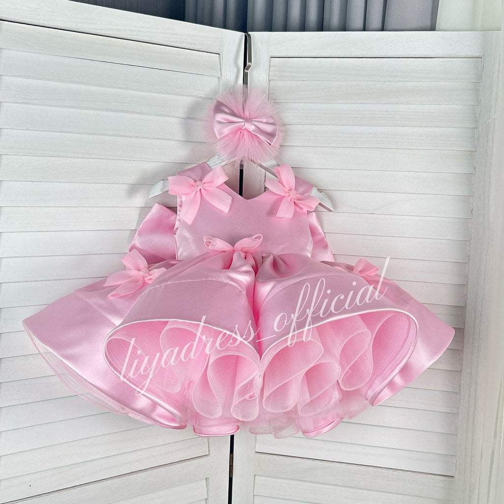 Sleeveless Satin Bow Tulle Dress Birthday Party Stage Evening Princess | KLFFLGID