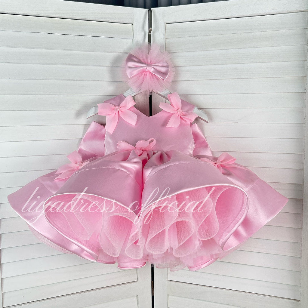 Sleeveless Satin Bow Tulle Dress Birthday Party Stage Evening Princess | KLFFLGID
