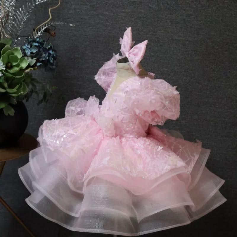 Baby Girl Puff Sleeve Sequin Lace Tulle Dress Birthday Party Wedding Princess | KLFFLGID