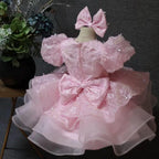 Baby Girl Puff Sleeve Sequin Lace Tulle Dress Birthday Party Wedding Princess | KLFFLGID