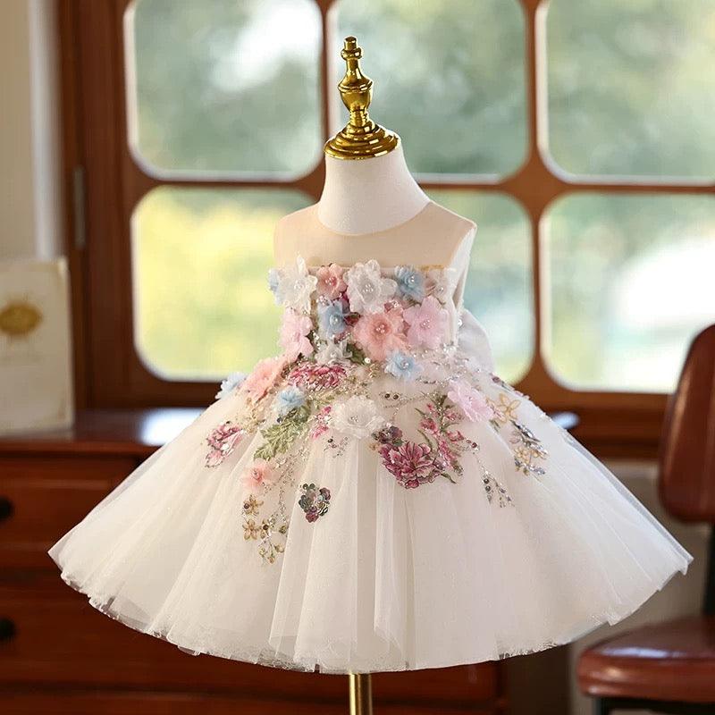 3D Floral Embroidered Birthday Party Wedding Pageant Princess dress | KLFFLGID