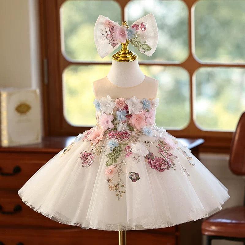 3D Floral Embroidered Birthday Party Wedding Pageant Princess dress | KLFFLGID