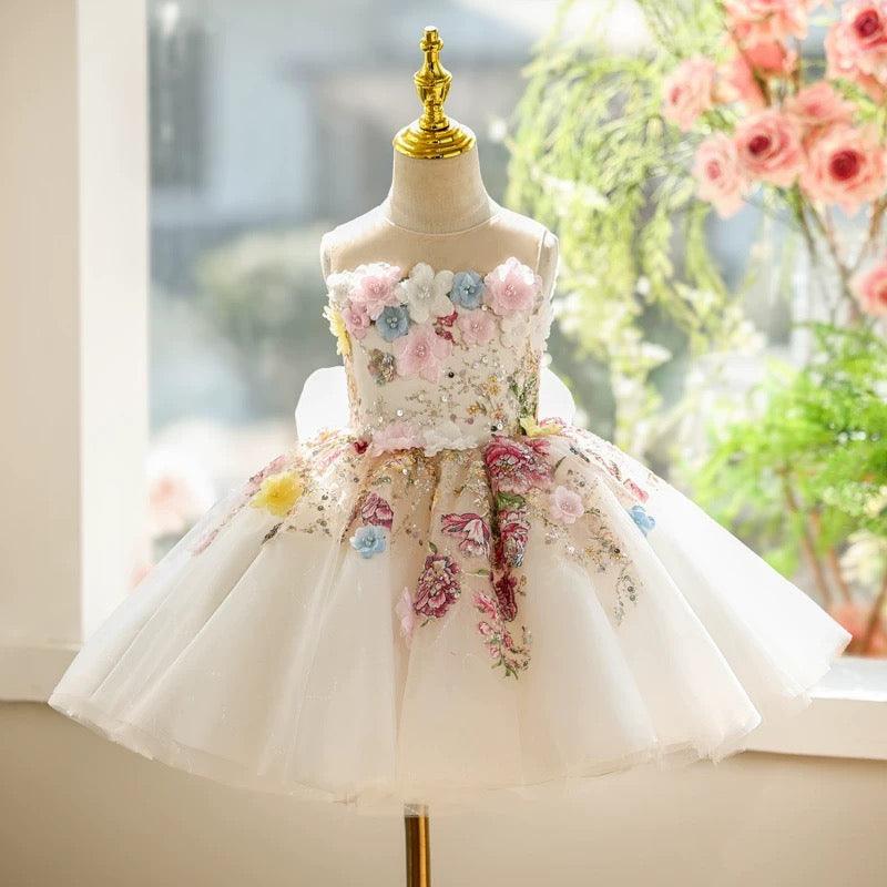 3D Floral Embroidered Birthday Party Wedding Pageant Princess dress | KLFFLGID