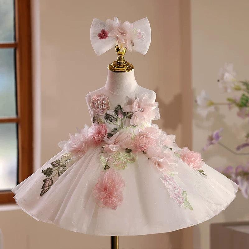 Baby Girl 3D Flower Tulle Tutu Dress & Headband | KLFFLGID