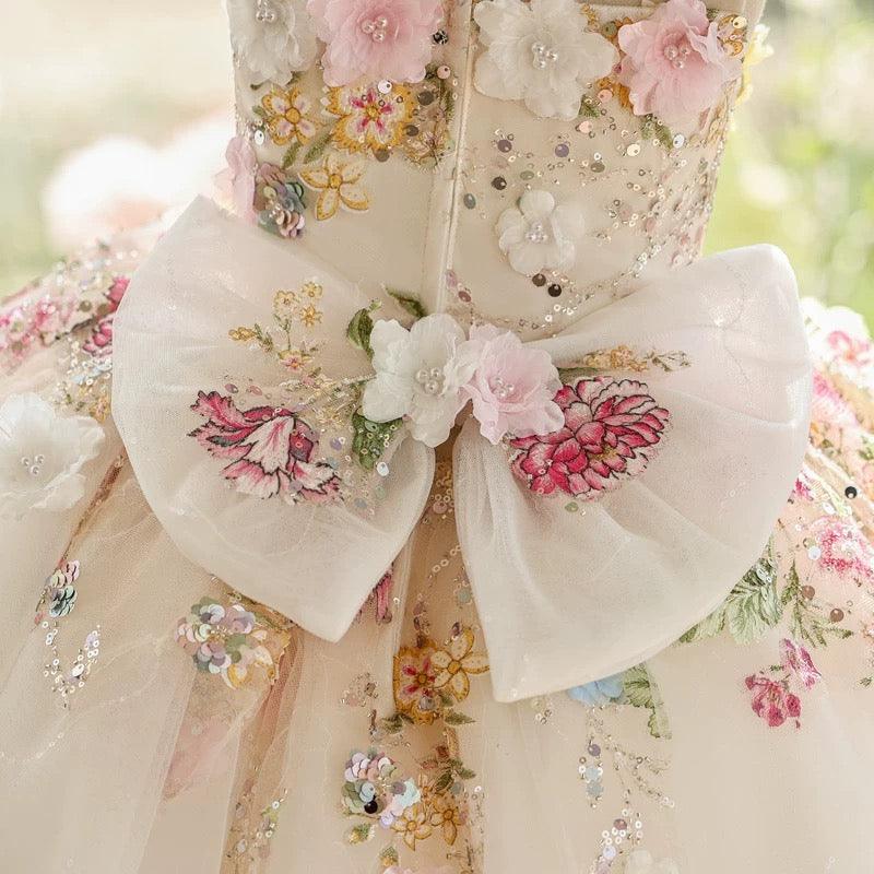 3D Floral Embroidered Birthday Party Wedding Pageant Princess dress | KLFFLGID