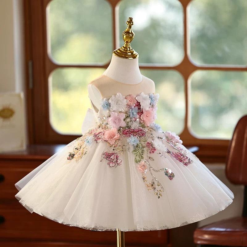 3D Floral Embroidered Birthday Party Wedding Pageant Princess dress | KLFFLGID