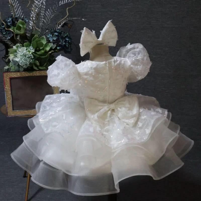 Baby Girl Puff Sleeve Sequin Lace Tulle Dress Birthday Party Wedding Princess | KLFFLGID