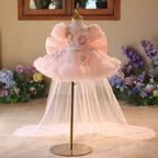 Pink Party Dress Girls Baby Birthday Dress Elegant Tulle Train Skirt｜KLFFIGID