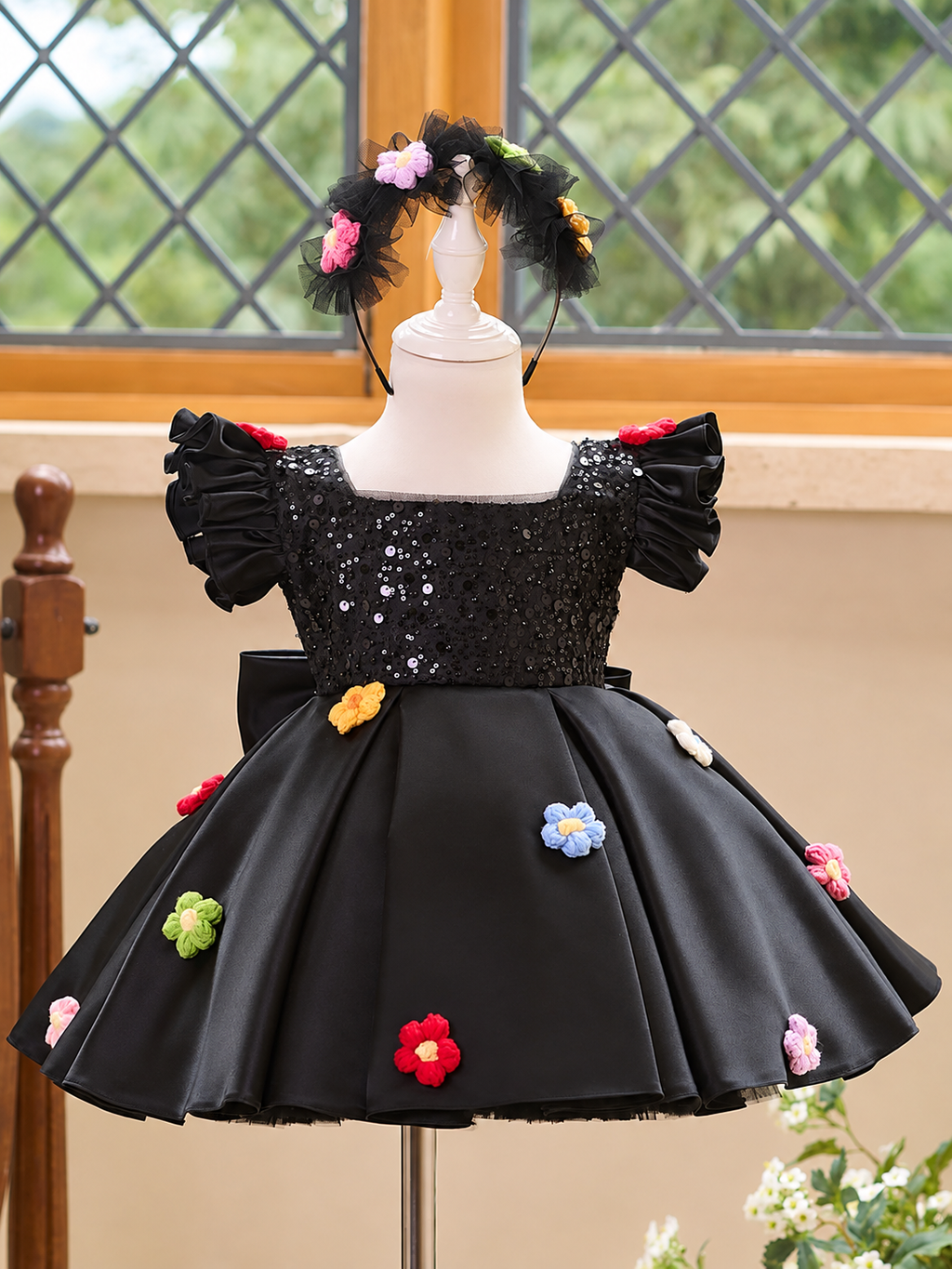 Birthday Party Dress Girls Ball Gown Girls Flower Girl Dress with Bow｜KLFFIGID