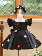 Birthday Party Dress Girls Ball Gown Girls Flower Girl Dress with Bow｜KLFFIGID