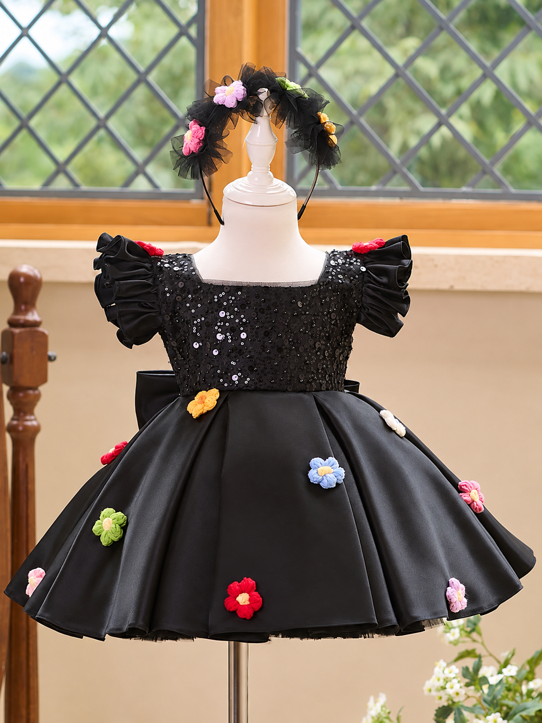 Birthday Party Dress Girls Ball Gown Girls Flower Girl Dress with Bow｜KLFFIGID