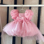 Puff Sleeve Mesh Baby 1st Birthday Party Evening Dress | KLFFIGID