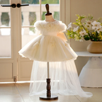 KLFFLGID Romantic Off-Shoulder Train Dress Ivory | Wedding Ceremony (0-12Y)