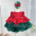 Christmas Red Glitter Long Sleeve Tulle Princess Birthday Party Dress KLFFLGID