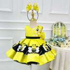 Toddler Girls Yellow Bee Daisy Satin Tutu Princess Birthday Party Dress | KLFFLGID