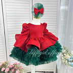 Christmas Red Glitter Long Sleeve Tulle Princess Birthday Party Dress KLFFLGID