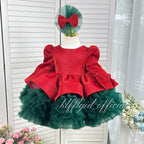 Christmas Red Glitter Long Sleeve Tulle Princess Birthday Party Dress KLFFLGID