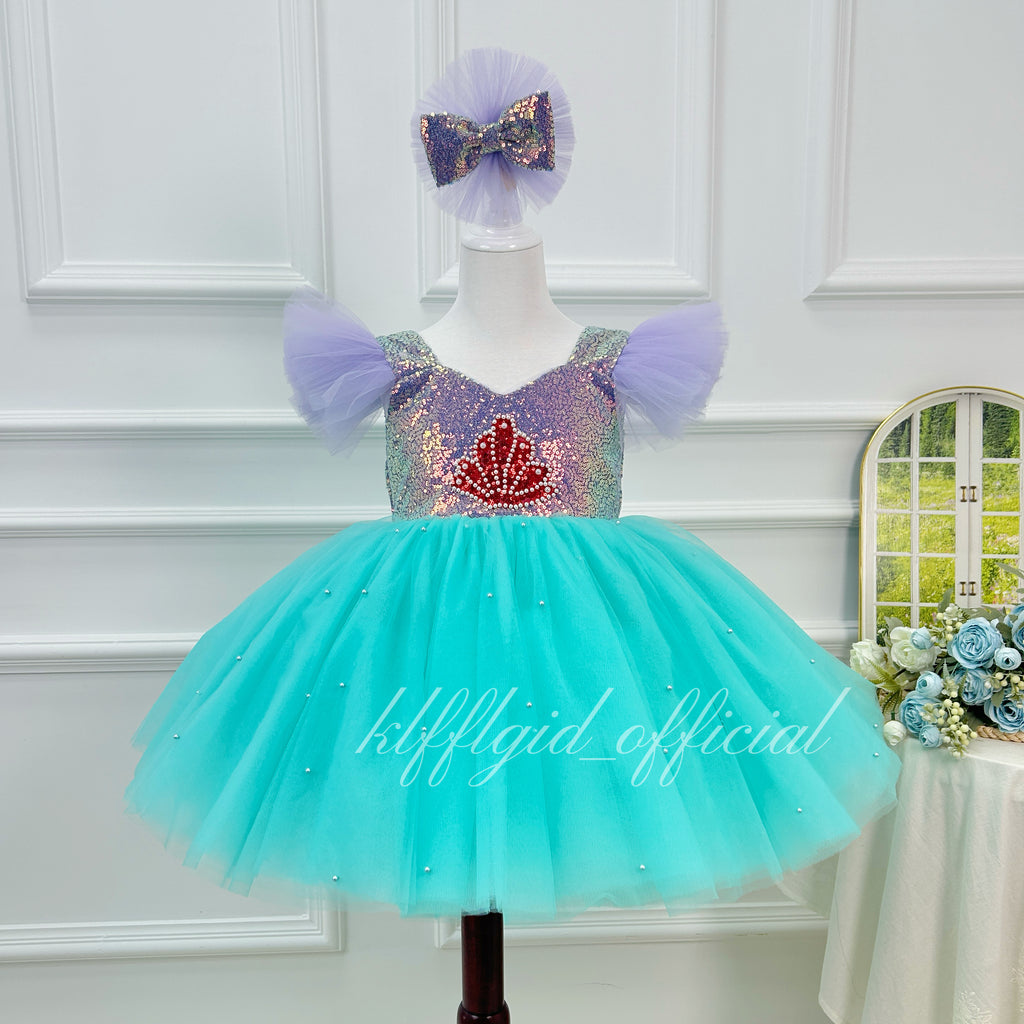 Toddler Girls Mermaid Sequin Turquoise Tulle Princess Birthday Party Dress | KLFFLGID