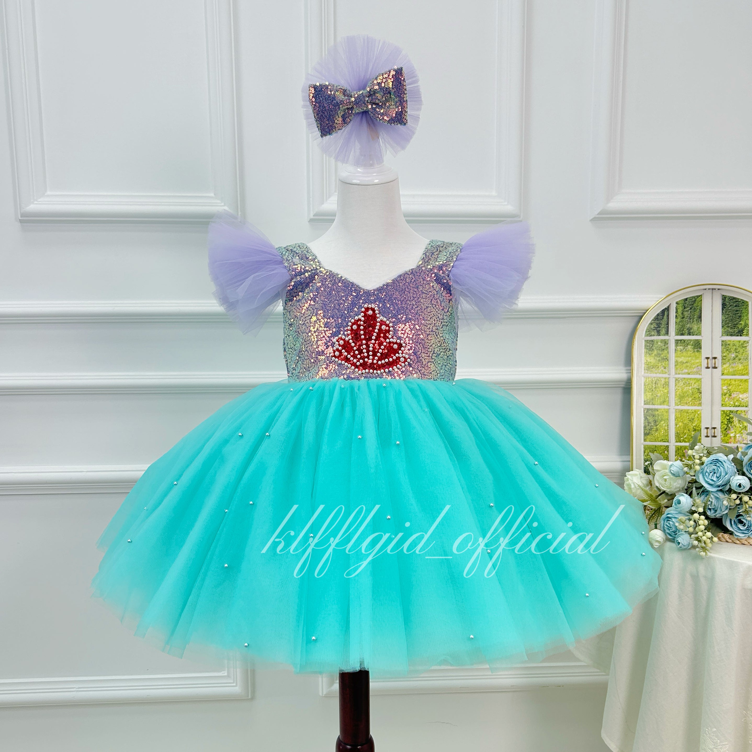 Toddler Girls Mermaid Sequin Turquoise Tulle Princess Birthday Party Dress | KLFFLGID
