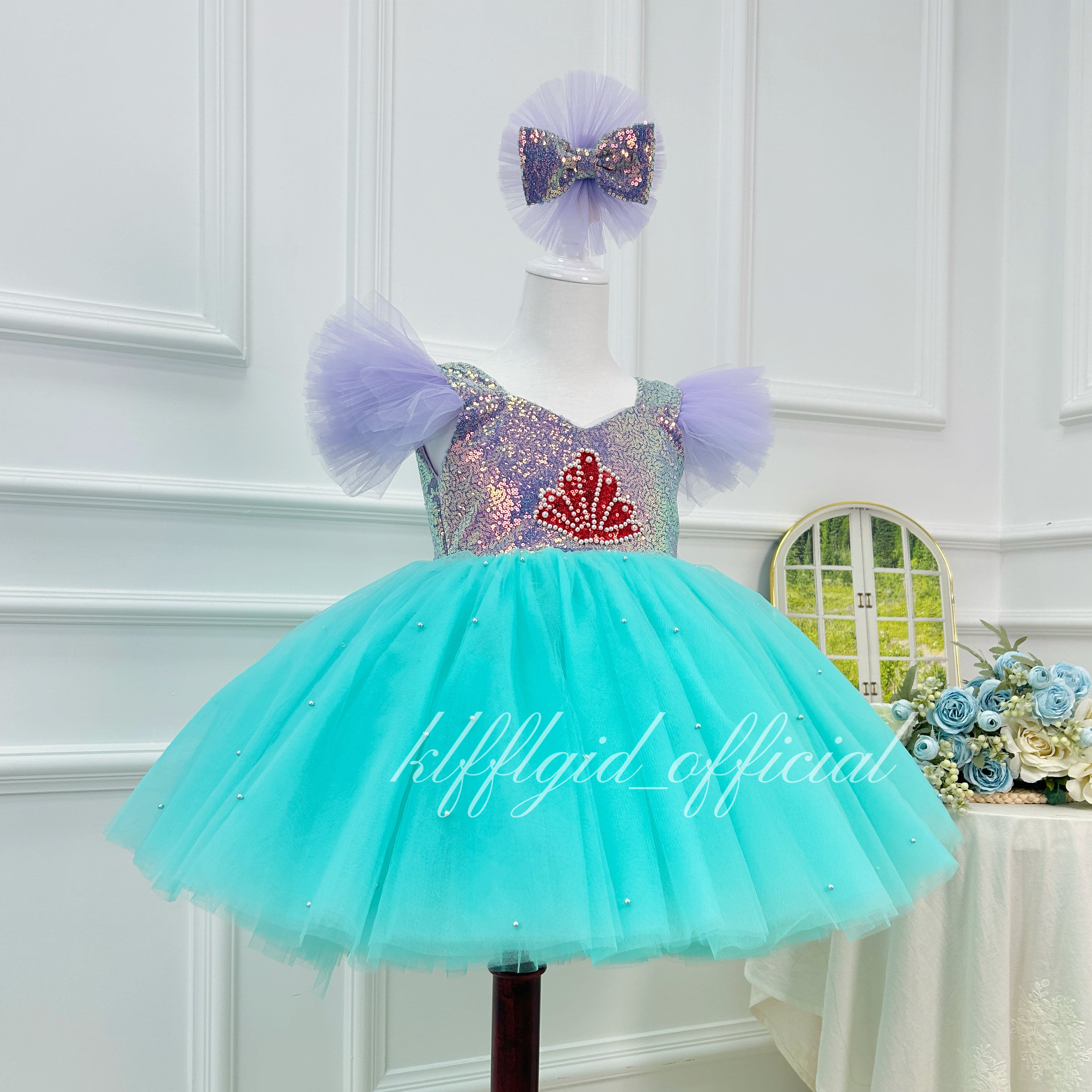 Toddler Girls Mermaid Sequin Turquoise Tulle Princess Birthday Party Dress | KLFFLGID
