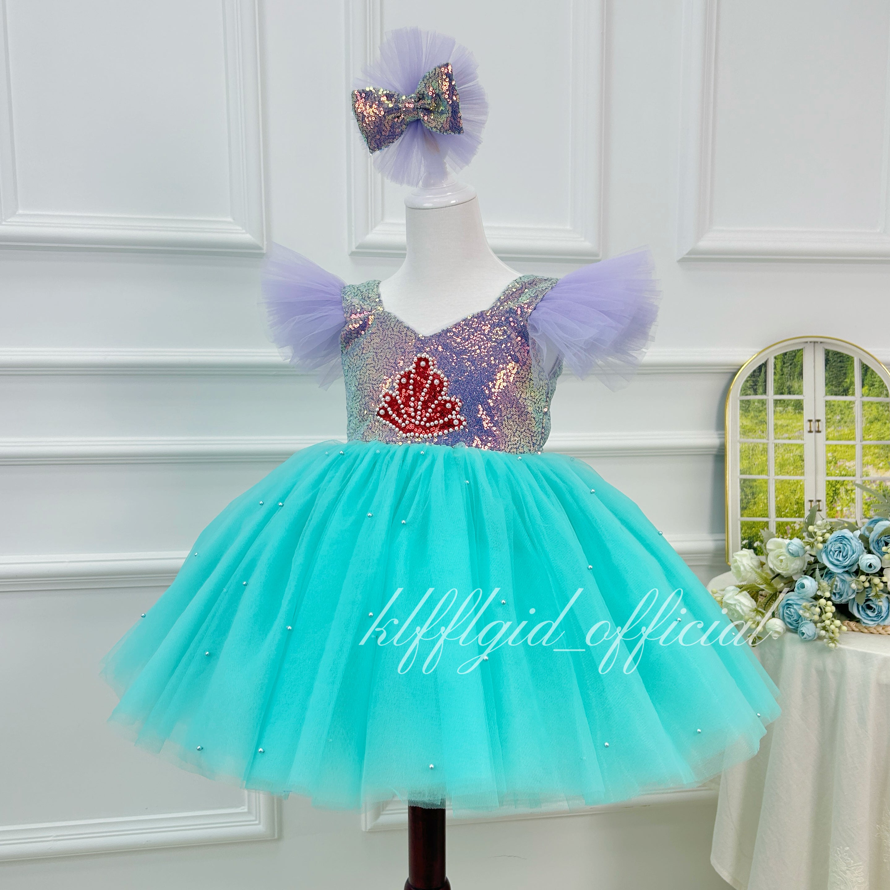 Toddler Girls Mermaid Sequin Turquoise Tulle Princess Birthday Party Dress | KLFFLGID