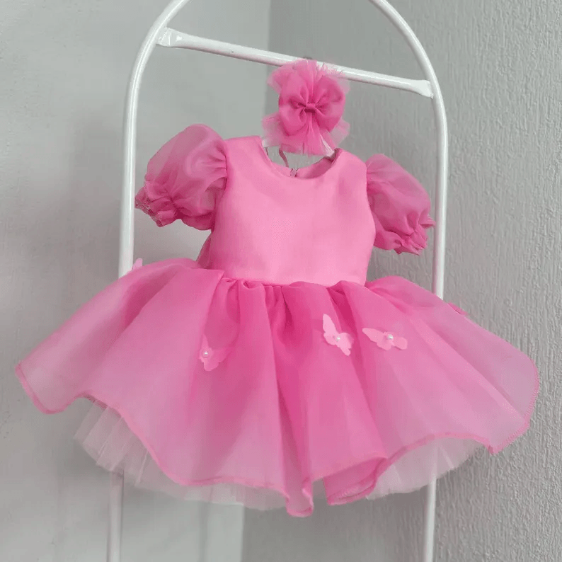 Puff Sleeve Butterfly Tulle Princess Birthday Party Dress | KLFFLGID