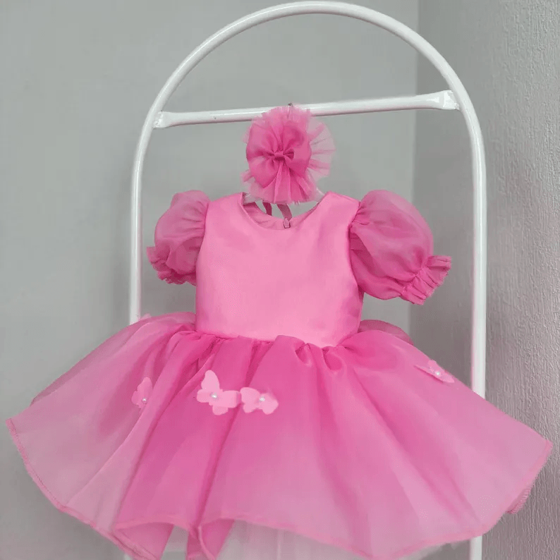 Puff Sleeve Butterfly Tulle Princess Birthday Party Dress | KLFFLGID