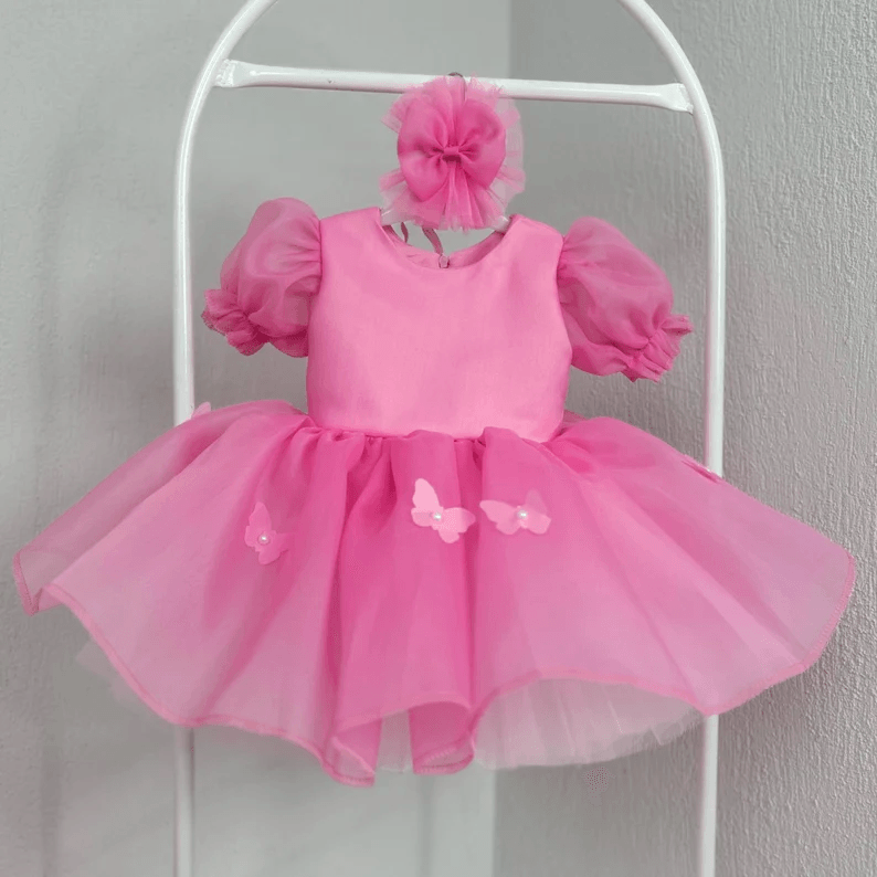 Puff Sleeve Butterfly Tulle Princess Birthday Party Dress | KLFFLGID