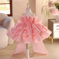 Pink Ruffle Rose Bow Train Princess Birthday Evening Dress | KLFFLGID
