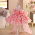 Pink Ruffle Rose Bow Train Princess Birthday Evening Dress | KLFFLGID